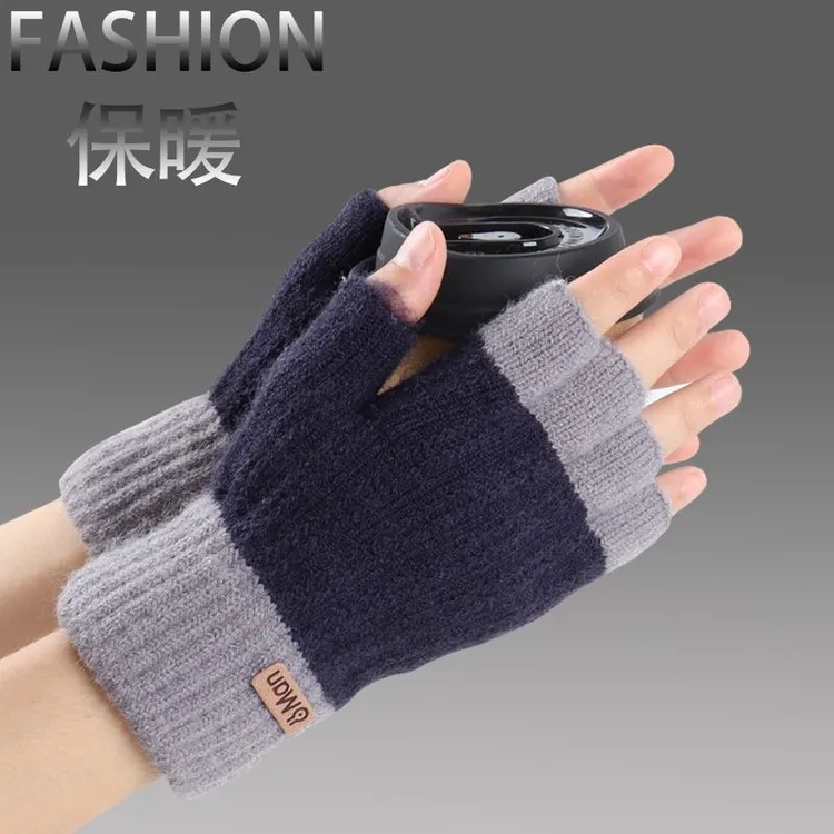 半指手套冬季新款羊绒毛线保暖防寒男女情侣学生写字办公防冻时尚