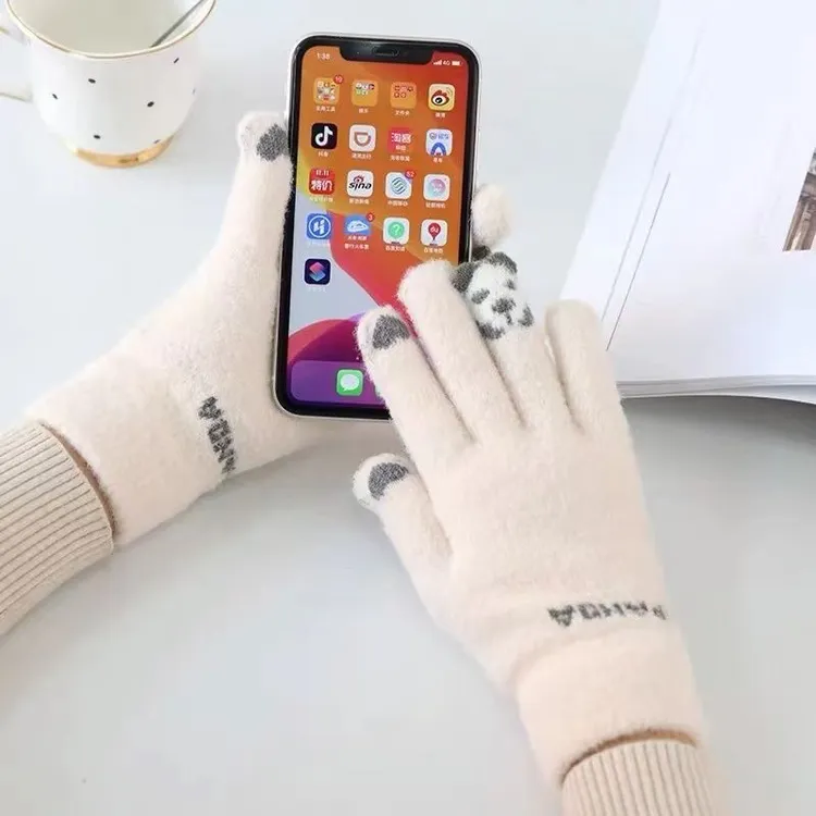 女士毛线手套可爱卡通学生保暖百搭韩版秋冬时尚防风骑行开车触屏