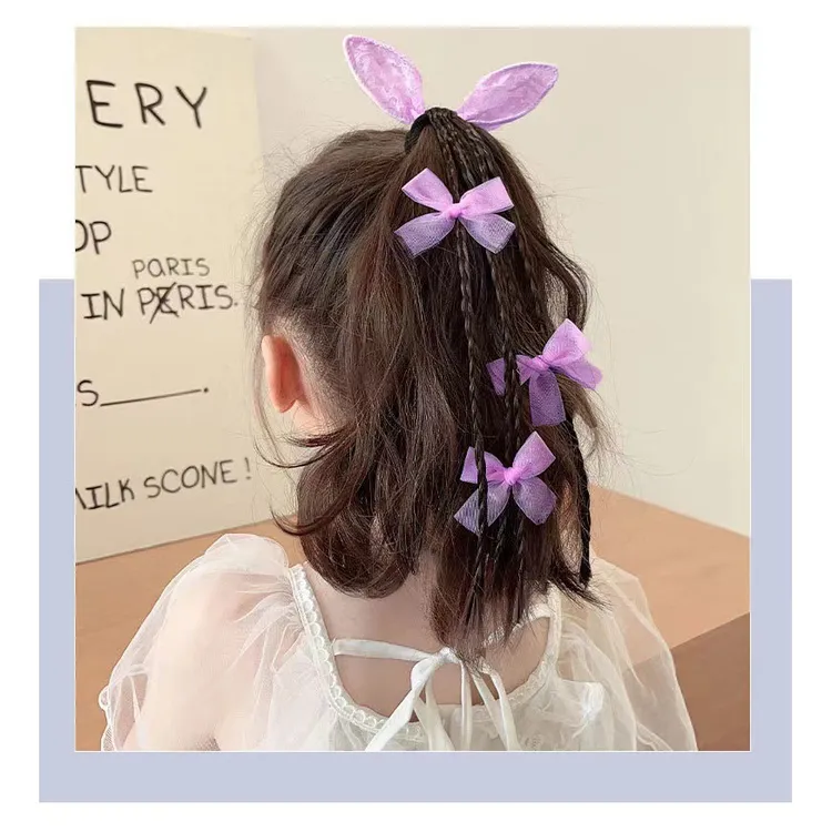 儿童假发麻花辫子发圈甜酷拳击辫皮筋小女孩高马尾蝴蝶结头绳发饰