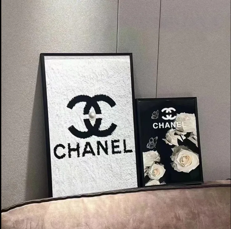 山茶花小香风黑白简约高级感北欧挂画落地画客厅餐厅玄关床头壁画