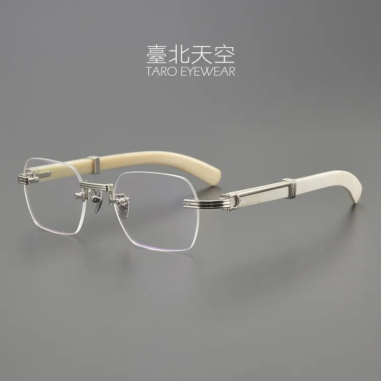 权倾朝野！胡彦斌同款天然牛角日本男潮商务大框近视无框方眼镜框