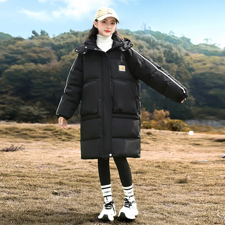 女大童棉服外套2025新款儿童洋气学生中长款棉衣女童冬季加厚棉袄