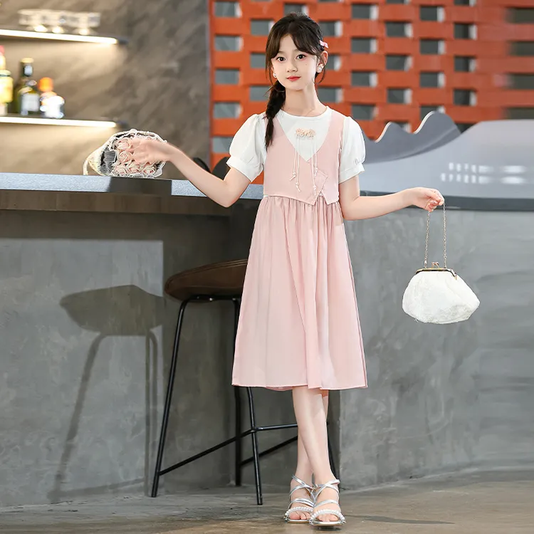 女童连衣裙夏款2025新款儿童洋气韩版夏天学生裙子大童短袖公主裙