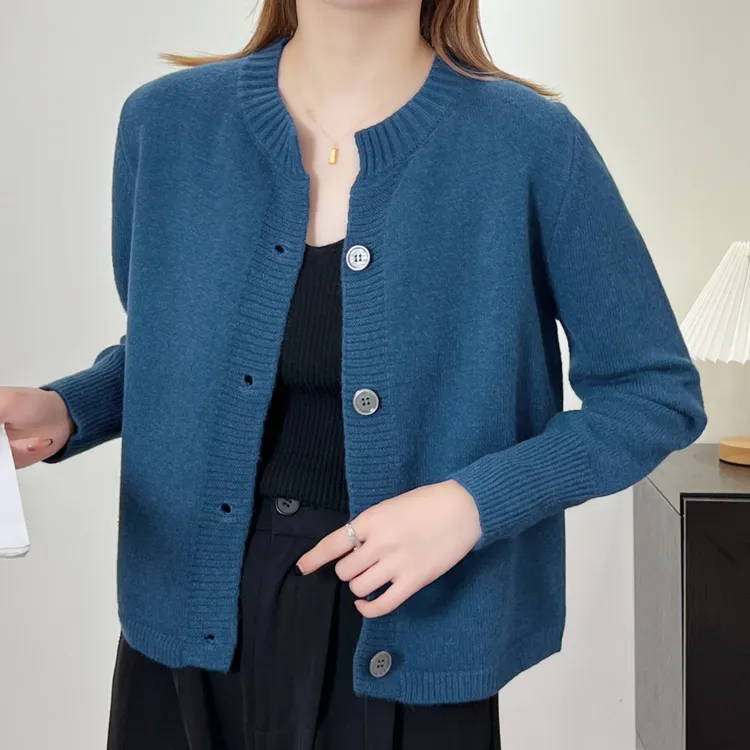 【正品现货】圆领纯色毛衣针织开衫女士时尚休闲宽松百搭长袖外套