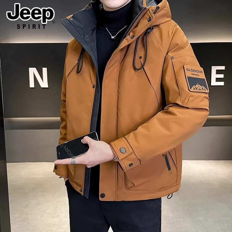 吉普男士羽绒服冬季加厚2024潮牌宽松加厚防寒服青年连帽工装外套