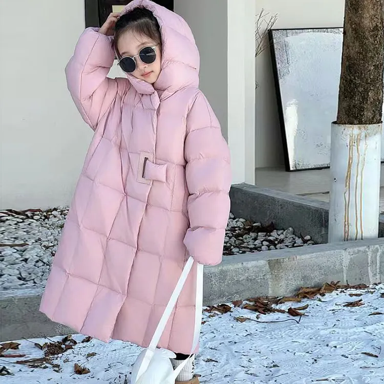 女童冬季长款羽绒服外套白鸭绒童装新款儿童面包服女孩洋气连帽潮