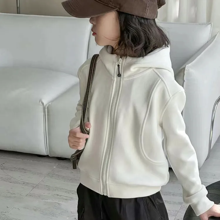 女童秋季加绒外套童装新款女孩冬季校服内搭儿童打底衫弹力连帽潮