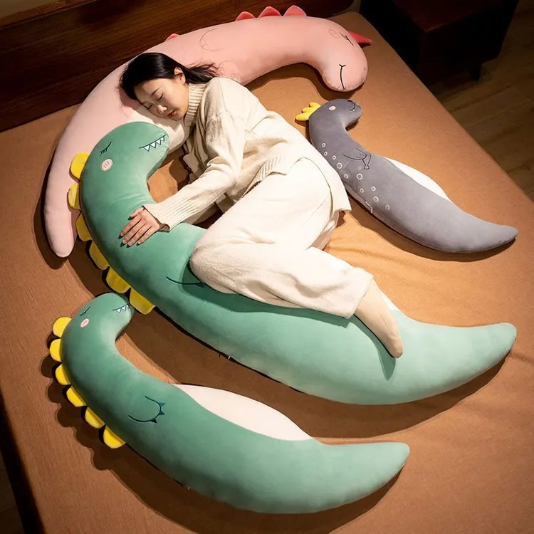 夏季冰丝长条抱枕可拆洗恐龙毛绒玩具床上抱着夹腿睡觉布娃娃玩偶