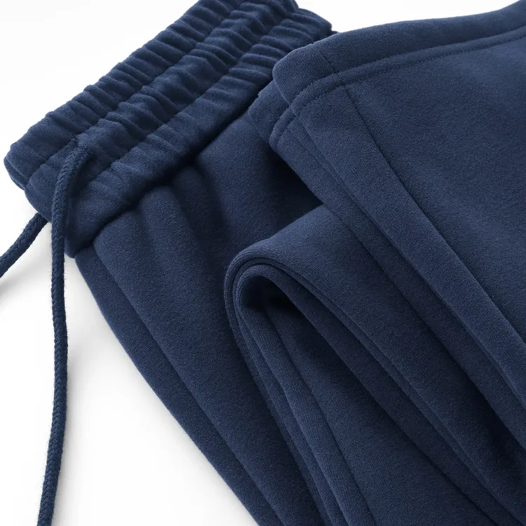 经典不过时！藏青色慵懒云朵绒加绒加厚宽松百搭直筒阔腿裤弯刀裤