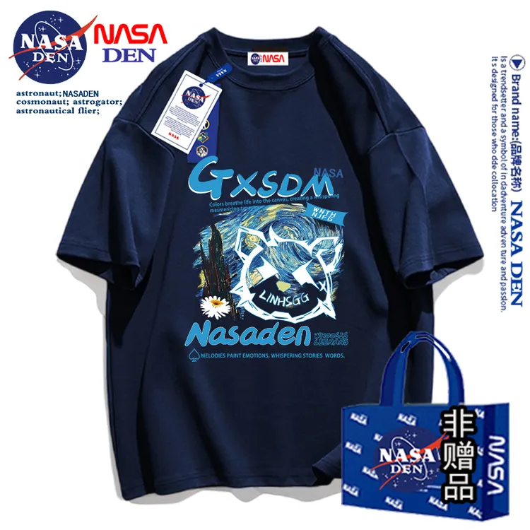 NASA联名重磅纯棉t恤女夏季短袖上衣服休闲宽松圆领五分袖百搭款