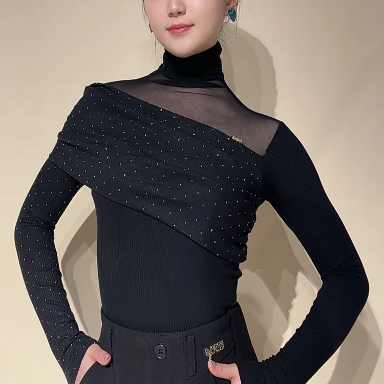 YRSS舞服♥【一衣两穿】美式高领纯欲性感拼接软棉修身摩登舞上衣