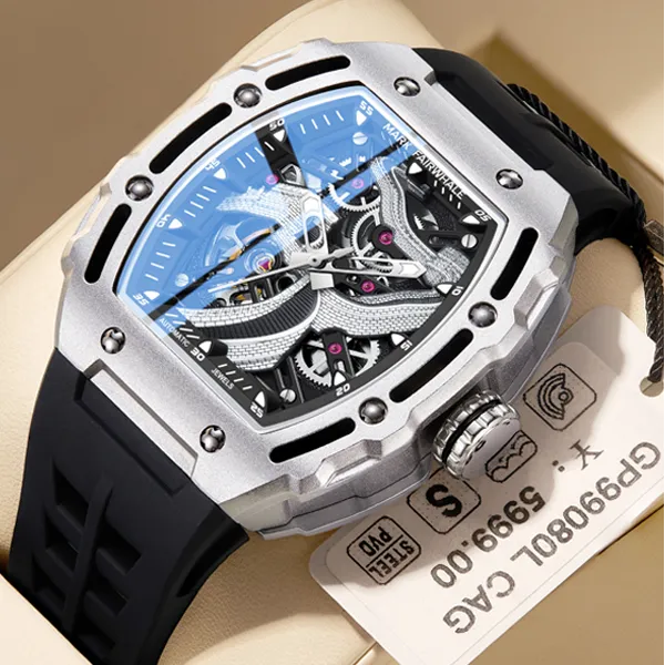 马克华菲新款长城手表男款酒桶全自动镂空机械表夜光男士手表6870