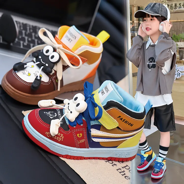 【已出货】儿童高帮运动板鞋2024春秋新款女童玩偶休闲鞋男童单鞋