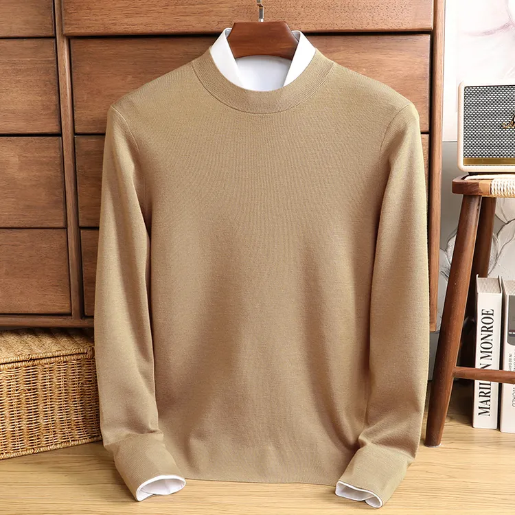 羊毛衫 男士加厚长袖圆领针织衫精纺羊毛衫不起球