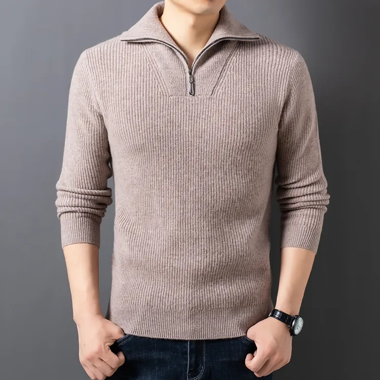 冬季男士100%纯羊毛衫高翻领拉链加厚保暖韩版毛衣长袖秋冬针织