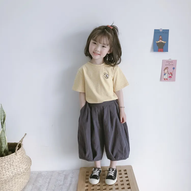 2025新款夏季男女童防蚊裤套装短袖两件套宝宝可爱小蜜蜂蝴蝶体恤