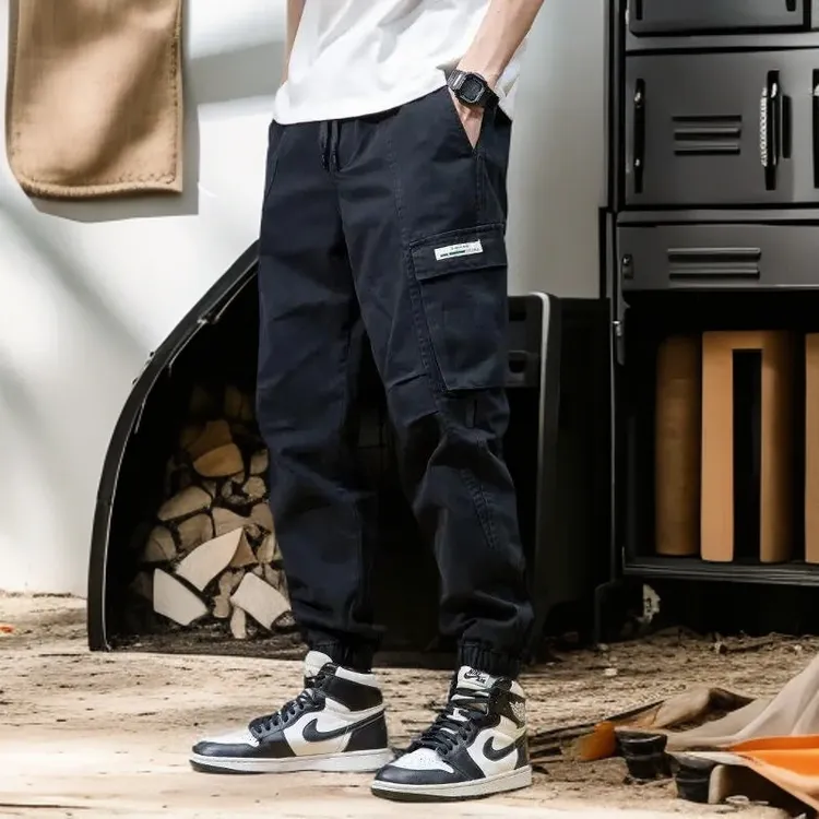 Jeanswest/真维斯微胖下装显瘦秋季潮牌工装裤子男宽松大码机能束