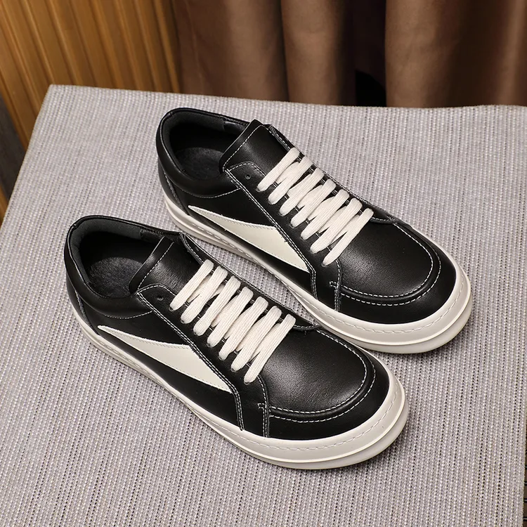 24 侵权款RICK主线ro风休闲板鞋皮面暗黑黑白OWENS高街低帮小众鞋