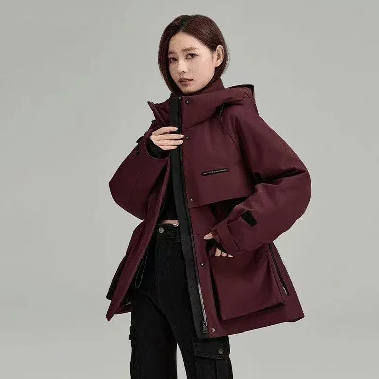 派克服棉衣女2025新款工装百搭收腰显瘦加厚保暖冲锋衣外套7733