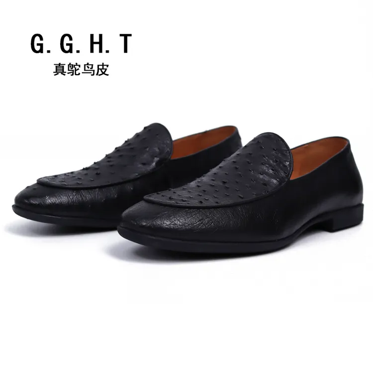 G.G.H.T/故国海棠真鸵鸟皮男士一脚蹬透气时尚1966软底休闲男皮鞋
