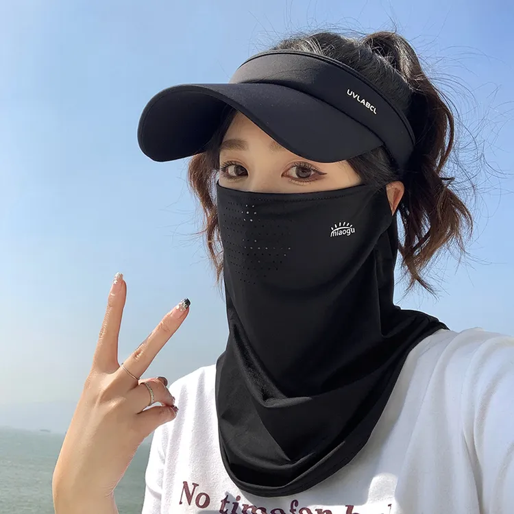 防晒面罩面纱口罩男女款全脸防紫外线护颈脖冰丝遮脸脖子夏天骑车