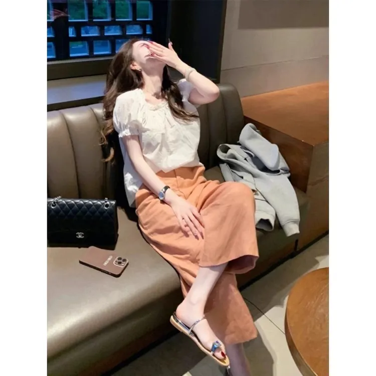夏装搭配一整套女甜美风茶系小个子气质减龄短袖衬衫休闲九分裤女