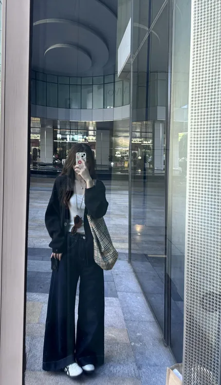 秋季搭配一整套女复古百搭针织开衫外套高腰显瘦牛仔阔腿裤两件套