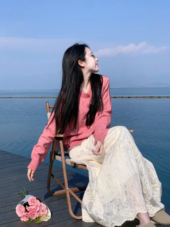 2025春季新款温柔风穿搭粉色开衫针织上衣搭配半身裙显瘦两件套女