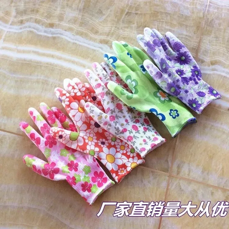 pu涂掌手套薄款花色pu涂胶手套耐磨耐用防滑透气车间电子农活手套