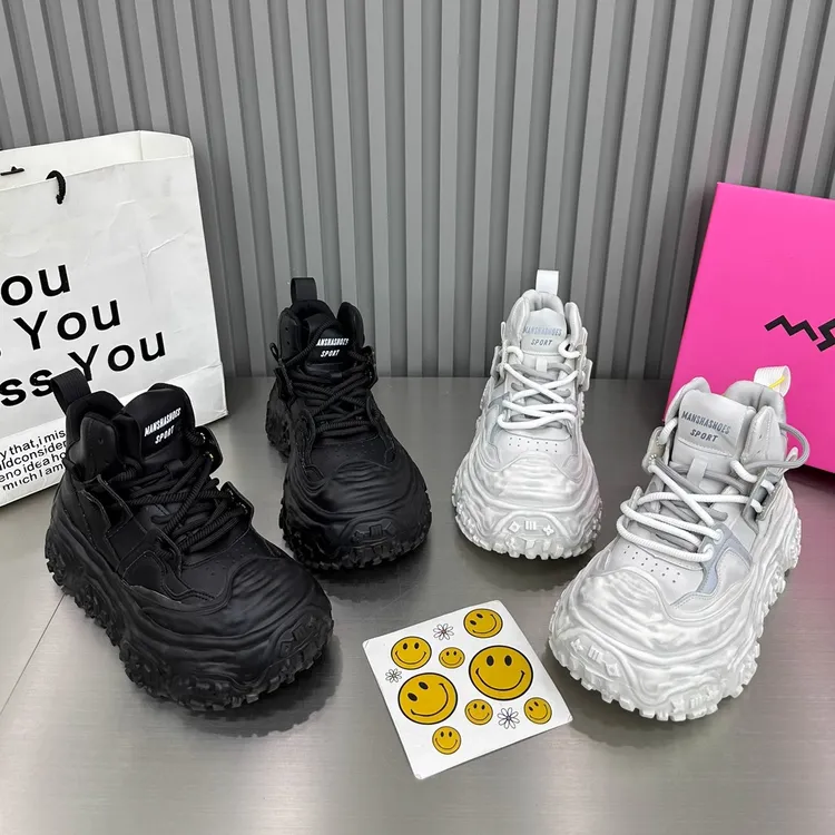 2025春季新款高帮女鞋厚底贝壳头溶解鞋系带擦色时尚百搭面包鞋潮