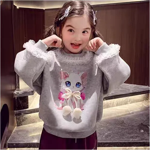 1572女童加绒卫衣儿童卡通上衣圆领打底衫小女孩秋冬款