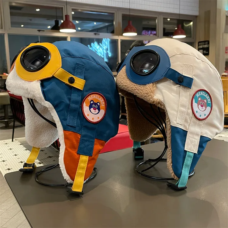 儿童滑雪帽带护目镜秋冬季防风防寒男女中大童雷锋帽保暖飞行员帽