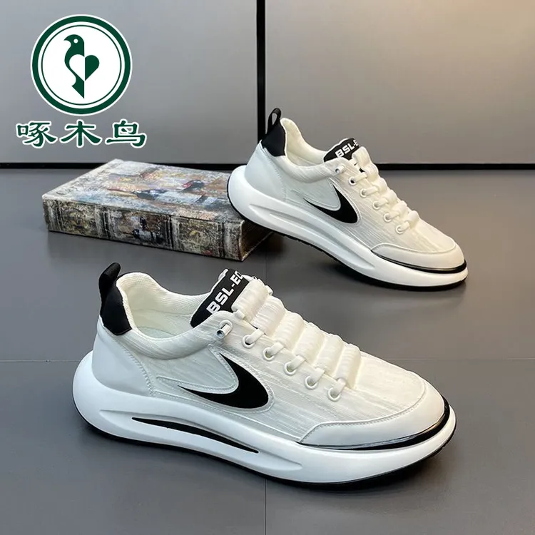 啄木鸟2024夏季新款男鞋透气帆布鞋男士运动鞋韩版百搭小白鞋厚底