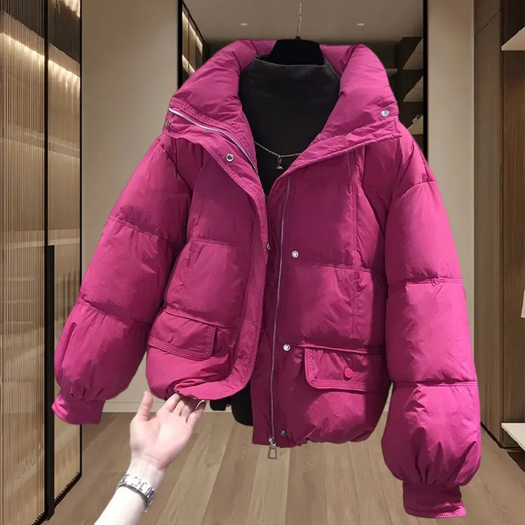 2025冬季新款胖mm大码立领开衫棉服外套流行时尚长袖保暖派克服女