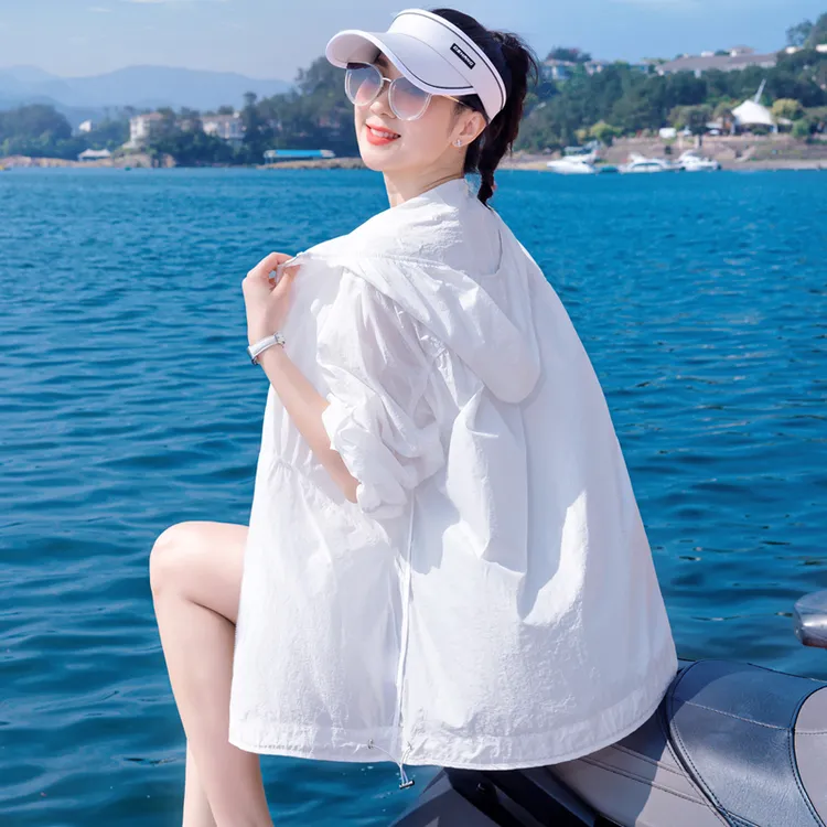 防晒衣女士2025夏新款宽松大码连帽透气薄款防晒服中长款开衫外套