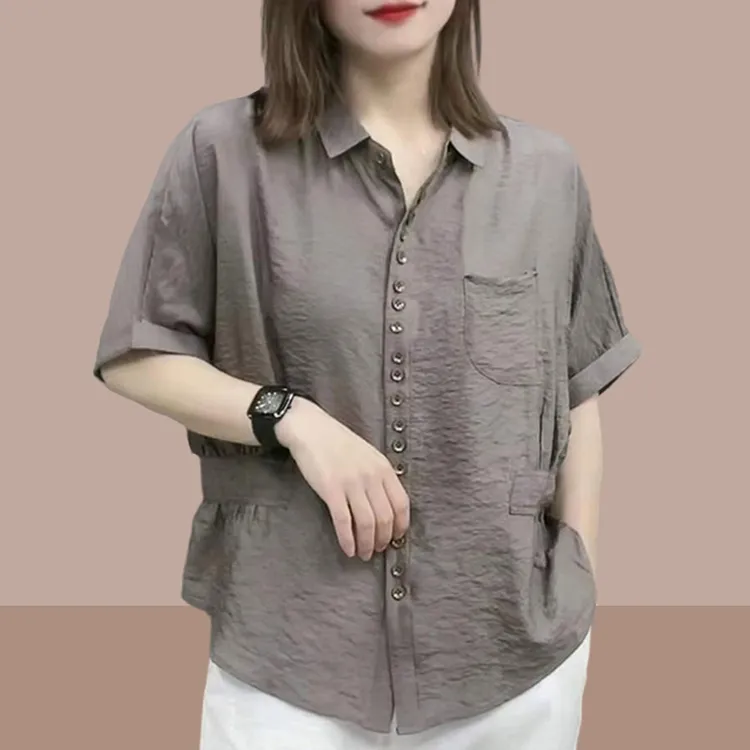 香朵儿洋气韩版别致衬衣纯色衬衫女2025夏季新款设计感小众上衣