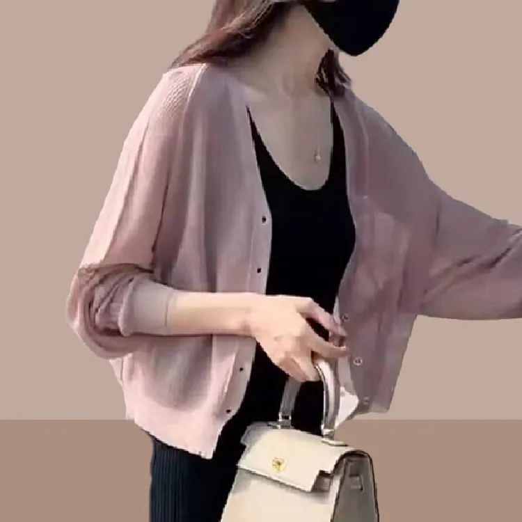 薄款针织衬衫女款春秋2025新款都市假日纯色休闲外搭披肩开衫外套