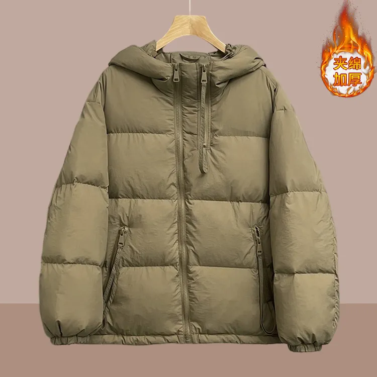 高级感磨砂纯色棉服外套2026秋冬季新款胖mm大码女装御寒连帽棉衣