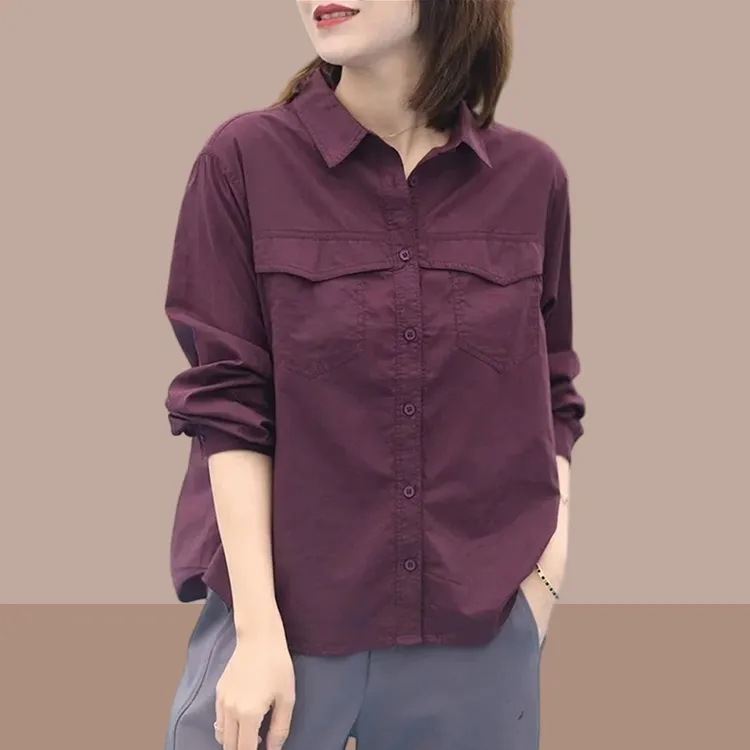 2026春秋季新款长袖衬衫女装外穿宽松大码遮肚子显瘦高档女士上衣