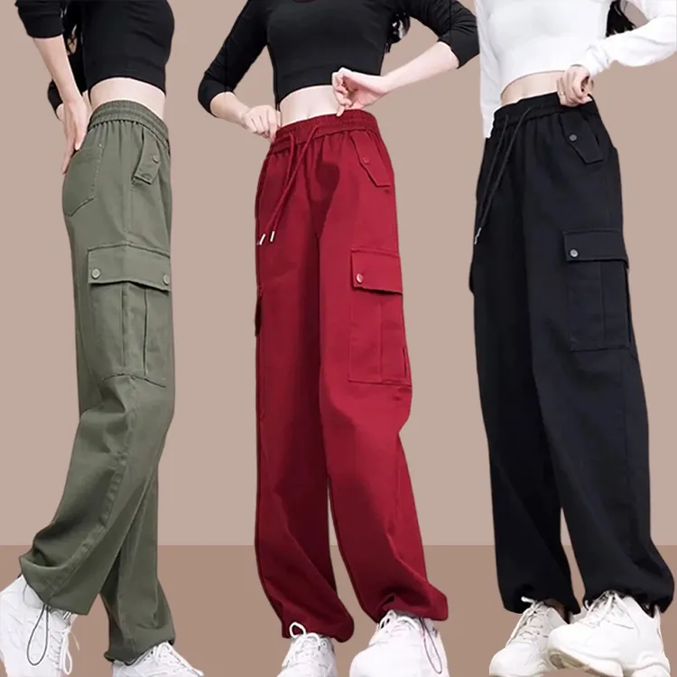 2025春秋冬新款工装裤女士宽松高腰休闲运动长裤百搭束脚哈伦裤子