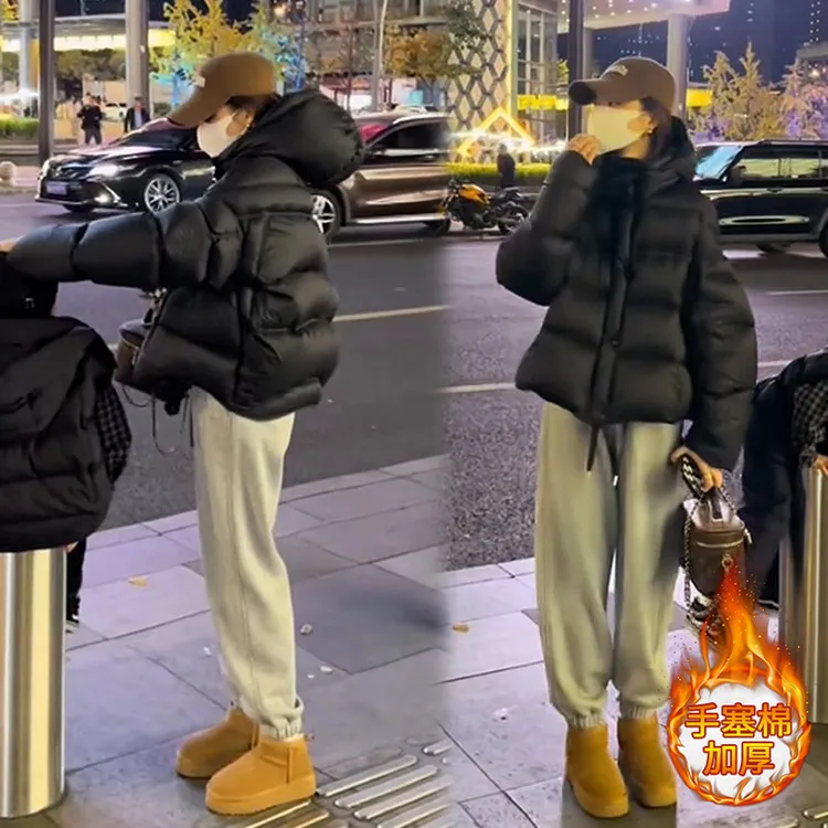 龟背加厚棉服女2026冬季连帽时尚保暖棉衣外套爆款手塞棉面包服