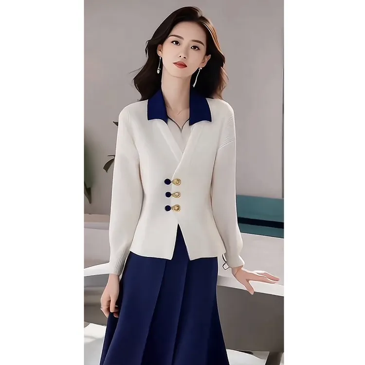 秋装女款2025新款高级感穿搭时尚针织衫设计感新中式假两件上衣服