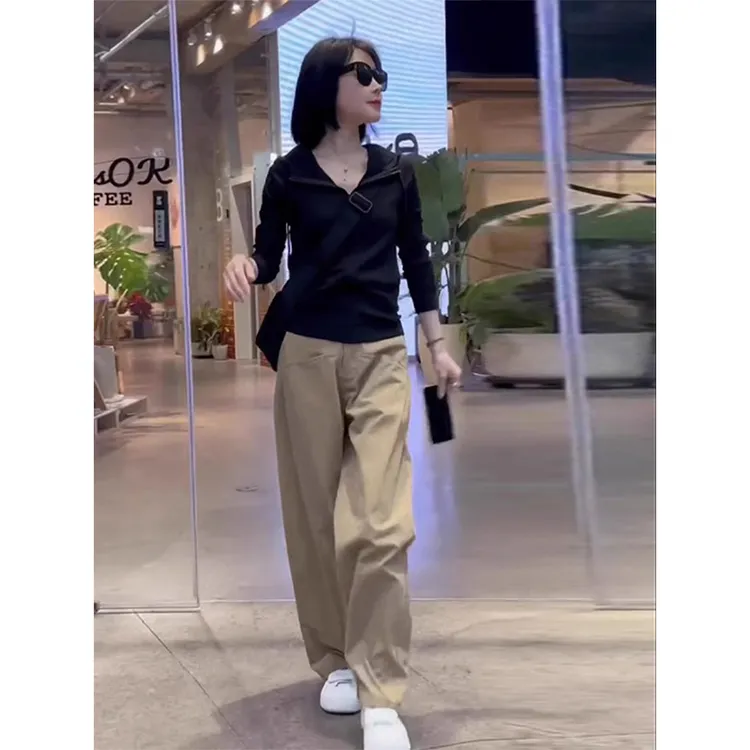 高智淡人时尚潮流百搭精品女装套装2025春秋新款卫衣弯刀裤两件套