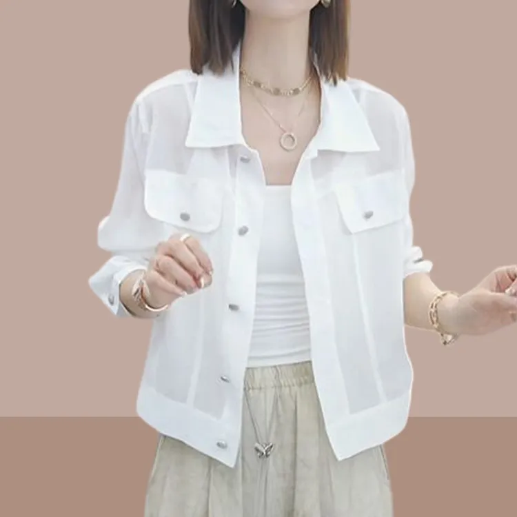 轻奢高级透气防晒衬衫女2025夏季新款翻领独特短款显瘦薄开衫上衣