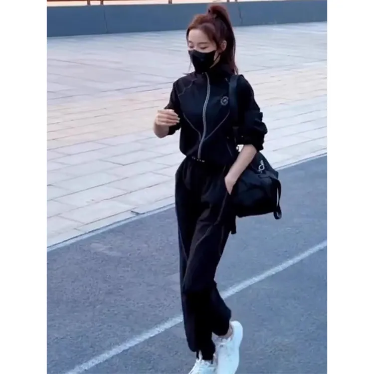 香朵儿简约外套束脚裤运动服套装2025春秋新款流行时尚女装两件套