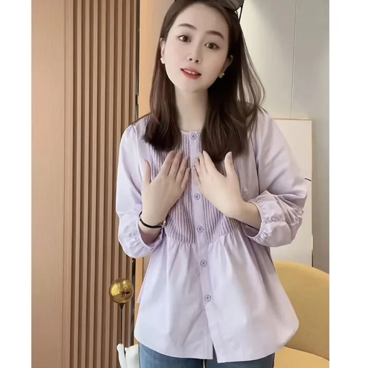 褶皱拼接设计纽扣衬衫2025春秋季新款小众时尚洋气女装气质打底衫