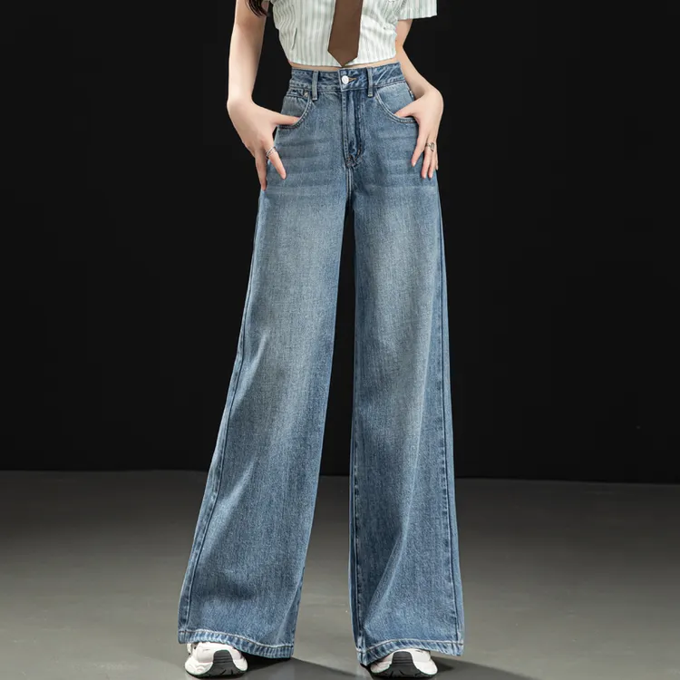 汉麻天丝牛仔裤夏季薄款女宽松甩腿裤高腰垂感莱赛尔阔腿裤女长裤