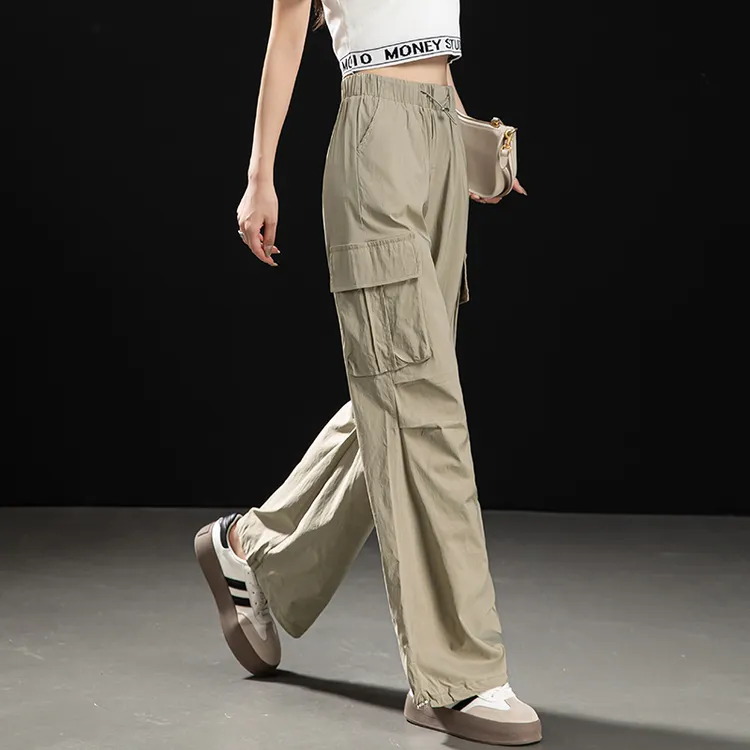 卡其色美式工装裤女休闲窄板冰丝直筒裤2025新款裤子夏季薄款显瘦