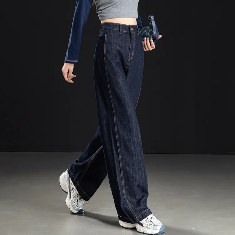 不掉色牛仔裤女款爆款2025新款窄版香蕉裤女秋冬薄绒直筒裤阔腿裤