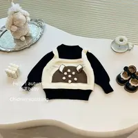 泡芙baby卡通假两件套针织套头圆领2024新款韩版儿童毛衣冬季